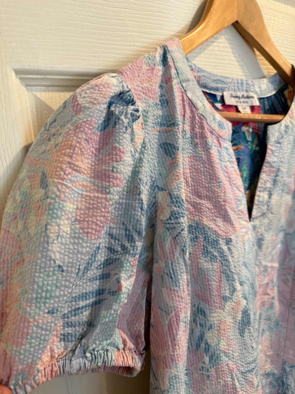 Tommy Bahama Floral Mix Short-Sleeve Top in Light Blue & Pastel Pink - Picture 2 of 7